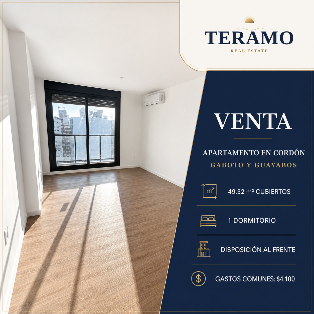Apartamento 1 dorm. en Cordón