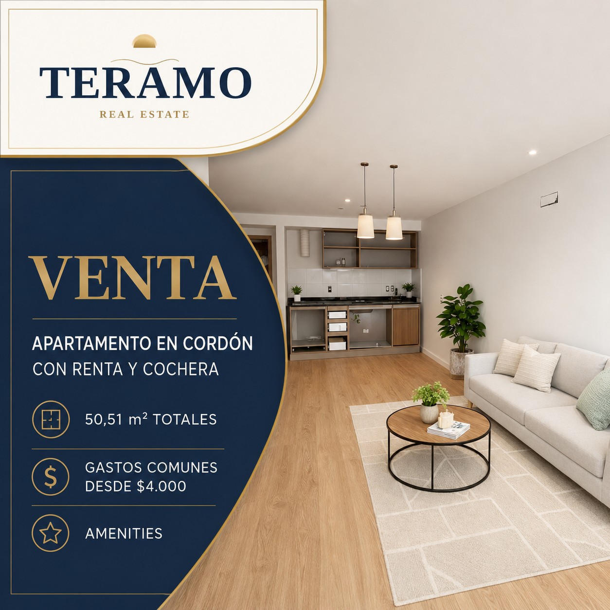 Apartamento 1 dorm. en Cordón