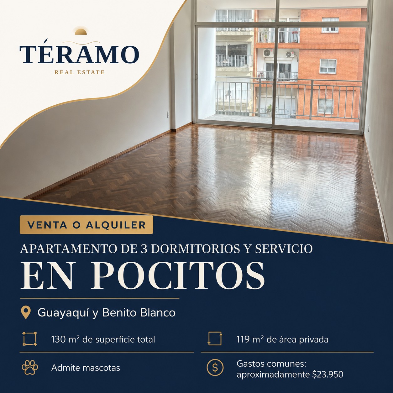 Apartamento 3 dorm. en Pocitos Nuevo