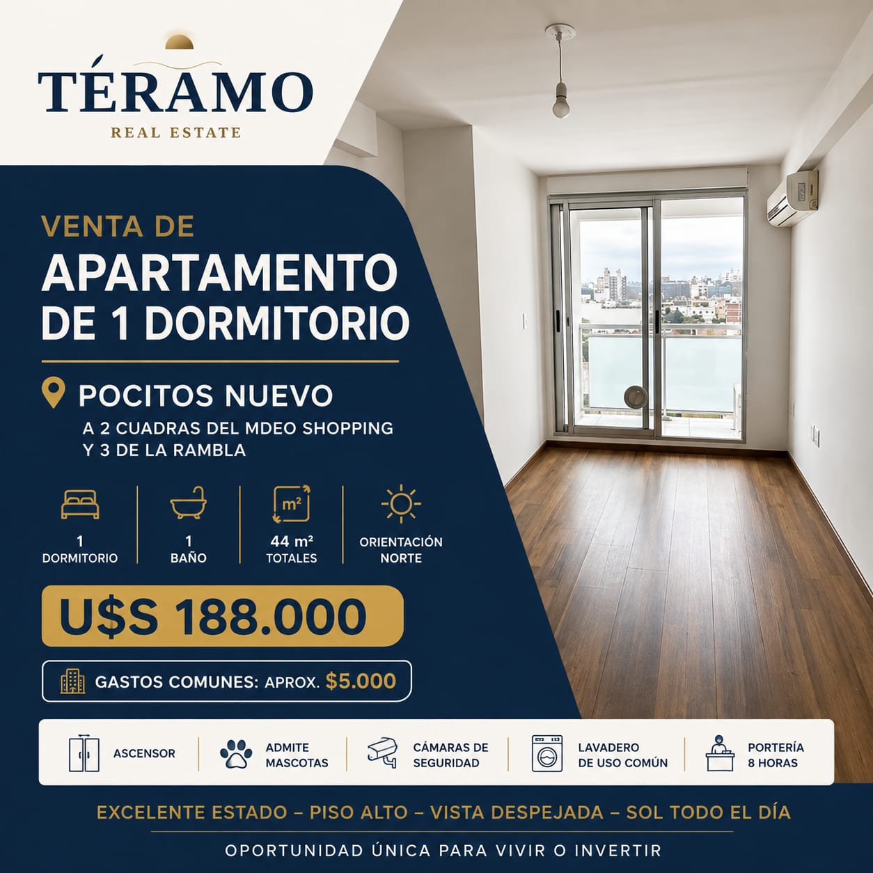 Apartamento 1 dorm. en Pocitos Nuevo