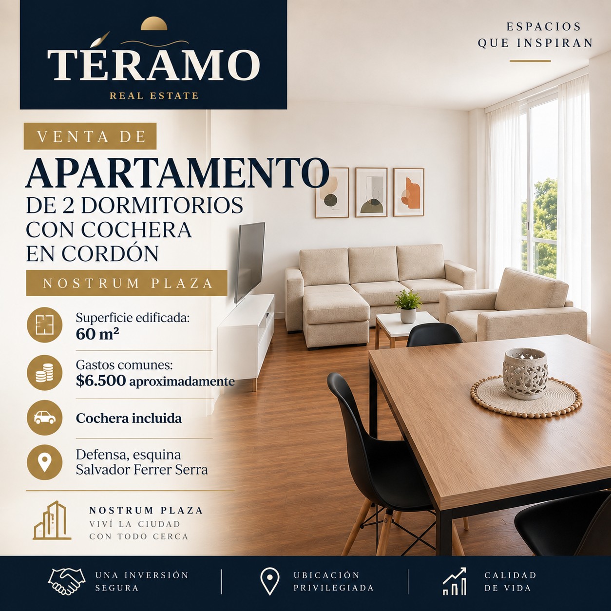 Venta de apartamento de 2 dormitorios con cochera en Cordón en Cordón