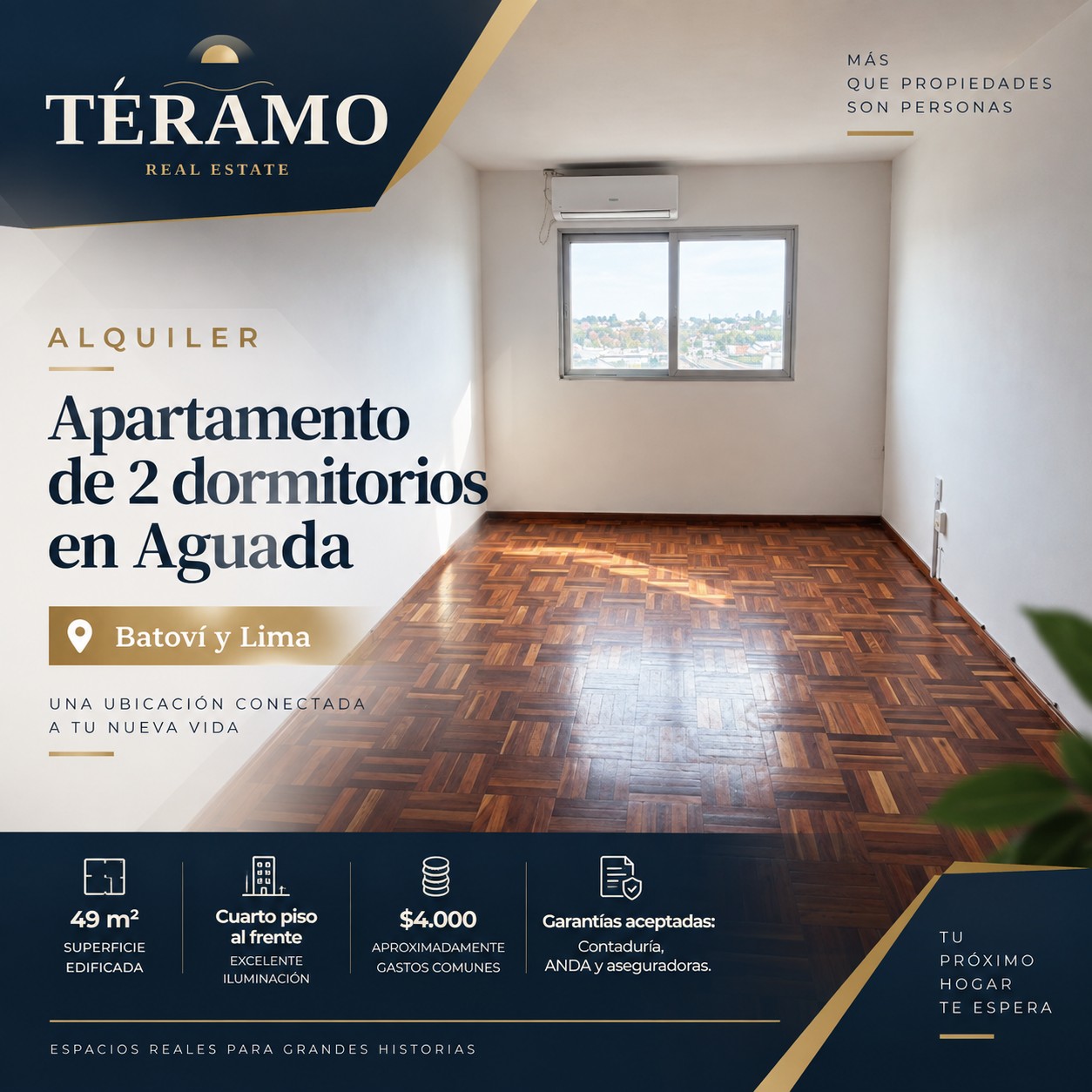 Alquiler de apartamento de 2 dormitorios en Aguada en Aguada