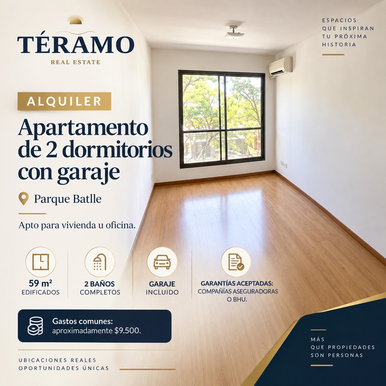 Alquiler de apartamento de 2 dormitorios con garaje en Parque Batlle en Parque Batlle
