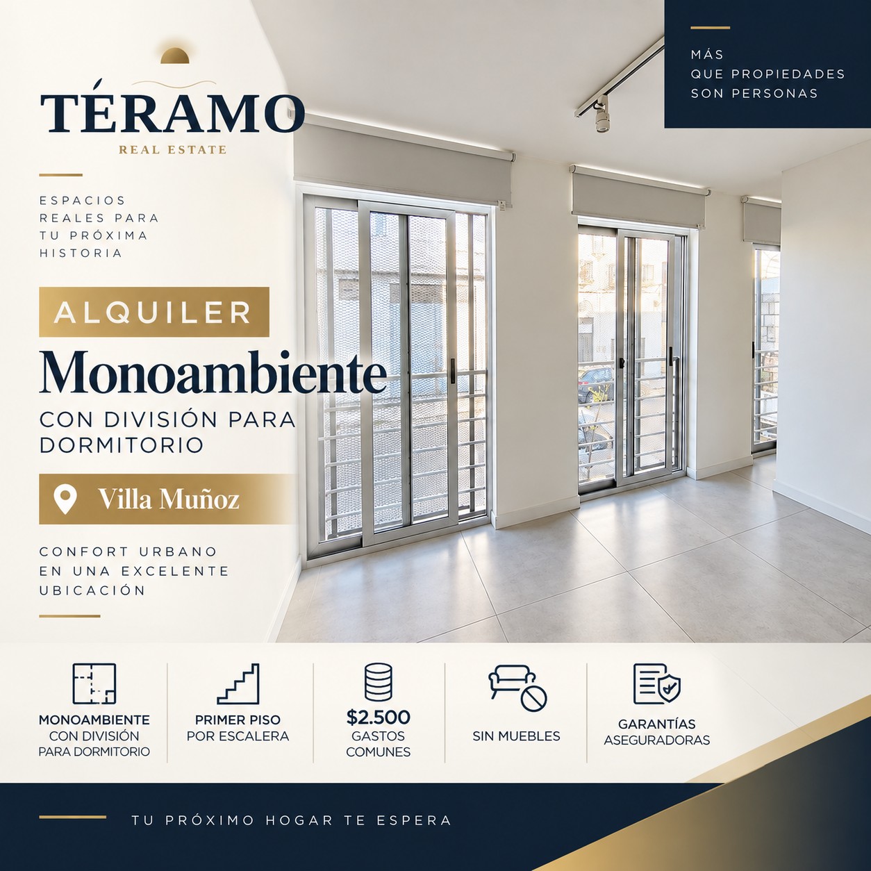 Alquiler de apartamento en Villa Muñoz – Monoambiente con separación para dormitorio en Villa Muñoz